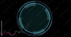 Animation of multiple graphs over cyber security text and shield in circles against numbers