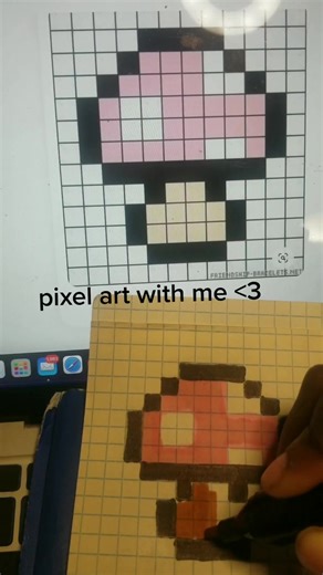 Easy Graph Paper Pixel Art Tutorial | Mushroom Art
