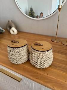 Qtip and Cotton Ball Holder, Bathroom Storage, Boho Bathroom Container, Cotton Bud Storage, Baskets With Lid, Bathroom Accessories - Etsy
