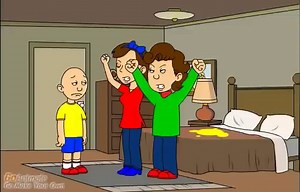 Caillou pees on his parents' bed and gets grounded