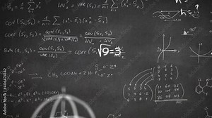 Digital animation of mathematical formulas and symbols floating against mathematical equations on bl Stock Video