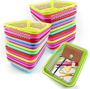 30 Pack A4 Size Classroom Storage Baskets Paper Organizer Basket Colorful Organization Storage Trays Mesh Bin for Teacher Classroom Office Home Basket Tray