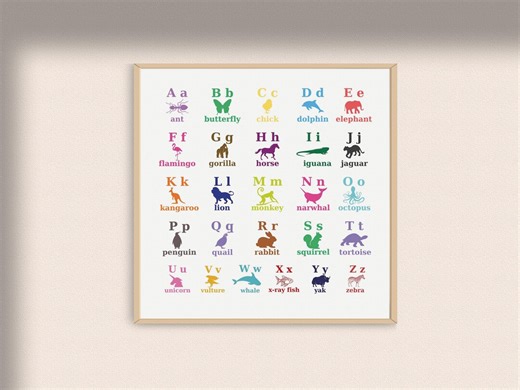 Animal Silhouette Alphabet Kids Room Print: Preschool Education Chart (instant Download) - Etsy