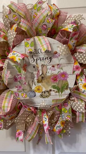 $65 • Handmade Welcome Spring Wreath Handmade Welcome Spring Wreath. This beautiful wreath is decorated with tan and a pink/ cream combination mesh, coordinating ribbons, tubing and a gorgeous sign. $65. Porch pick up in Mantua, NJ🐰 *this wreath is too large to ship through Marketplace. If interested, message me for a shipping quote https://www.facebook.com/marketplace/item/1169259734784696/ | All Seasons Wreath Decor