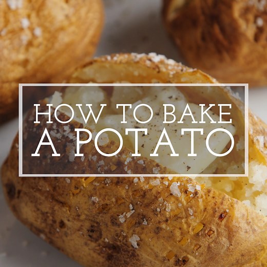 Baked potatoes! The best ones happen the old fashioned-way: in the oven. Here’s the scoop on making perfect baked potatoes. (Spoiler alert: no foil!) https://www.simplyrecipes.com/recipes/how_to_bake_a_potato/ | Simply Recipes
