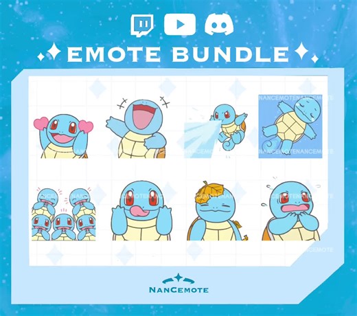 ANIMATED Squirtle Emote Bundle | 8 Twitch Emotes | Chibi Adorable Pokemon Emotes | Cute Animated Turtle Cartoon Emote Pack | Ready to Use - Etsy