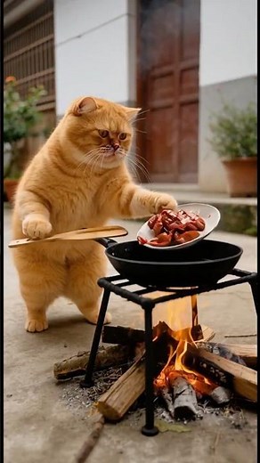 Orange Cat Cooking: Spicy Stir-Fried Beef #cat #pets #funny #cute #funnycats #animals #catcooking