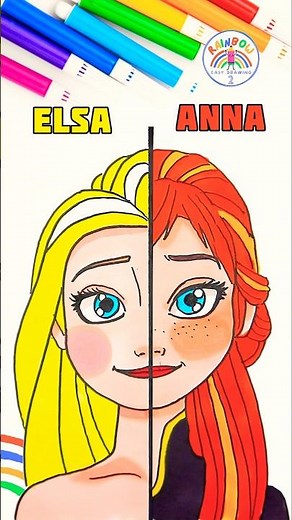 Draw Elsa VS. Anna Easy Tutorial | Draw Elsa and Anna Easy🌈👸🏼 #frozen #drawing #shorts #elsa