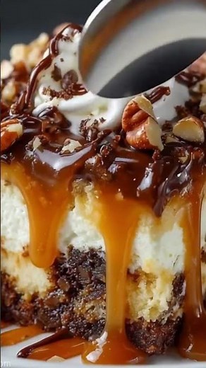 Gooey Caramel Turtle Poke Cake