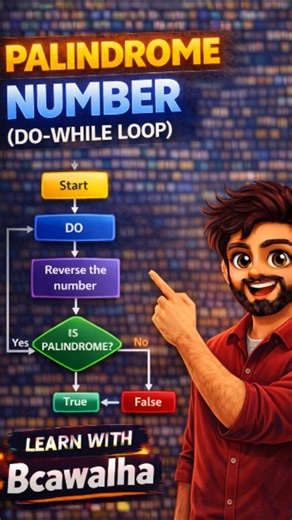 𝐂𝐨𝐝𝐞 𝐖𝐢𝐭𝐡 𝐁𝐂𝐀𝐰𝐚𝐥𝐡𝐚 on Instagram: "Do-While Palindrome Magic! 🔄 | For Students Day 24/100🎯 Unlock palindrome checking in C with do-while loop! Store original, reverse digit-by-digit (rev = rev*10 + num\u0010), compare—if equal, it's a palindrome like 121. Full code + explanation from handwritten notes. Ideal for loops practice & interviews! 👉 Learn • Practice • Grow 👉 Follow @bcawalha for daily C / C++ mastery #PalindromeProgram #PalindromeNumber #DoWhileLoop #CProgramming #CL