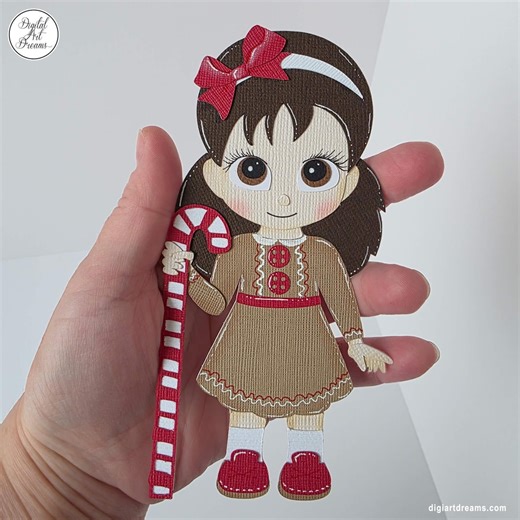 Christmas Girl Paper Piecing, Candy Cane Scrapbook Embellishment, Holiday Die Cut (6x3 inches)