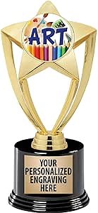 Crown Awards Art Trophy, 8" Gold Star Artist Paint Brushes Trophies with Deluxe Round Base