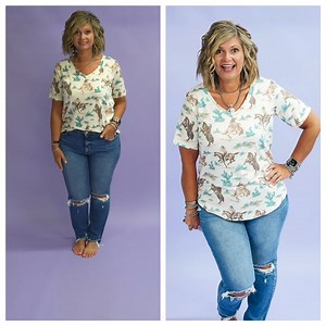156 reactions · 10 comments | This soft v neck top has an amazing feel and an amazing pattern. Complete with a fun, retro style western pattern, wear it alone or throw a blazer or jacket over it for a fun look. Get all the fit details here ---> https://rollingranchboutique.com/products/giddy-up-go-top-small-to-3x | Rolling Ranch Boutique | Facebook