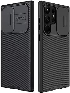 Mangix for Samsung Galaxy S22 Ultra Case with Camera Cover,Slim Fit Thin Polycarbonate Protective Shockproof Cover with Slide Camera Cover, Upgraded Case for Samsung Galaxy S22 Ultra (Black)
