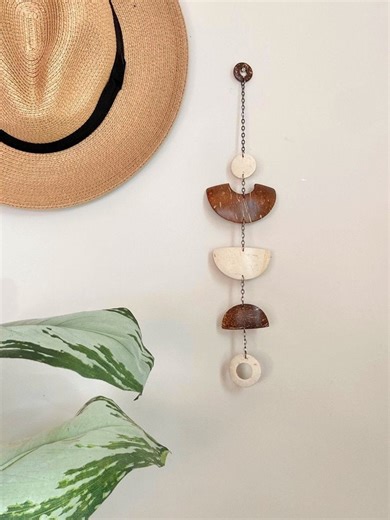 Coconut Shell Wall Hanging: Geometric Boho Decor, Vegan Organic Art - Etsy