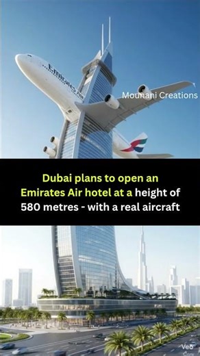 Dubai plans to open an Emirates Air hotel at a height of580 metres - with a real aircraft