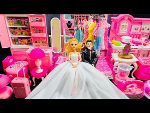 9 Minutes Satisfying with Unboxing Barbie Bride Play Set, Pink Bedroom Toys Review | ASMR