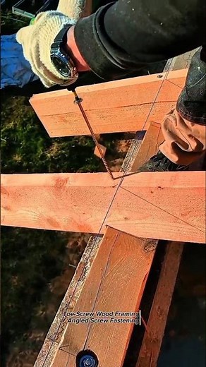 Skilled Carpenter Installs Angled Structural Screws in Roof Framing Fast Strong Wood Joint Technique