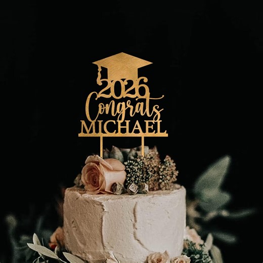 2026 Personalized Gold Graduation Cake Topper: Custom MDF Wood - Etsy
