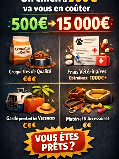 ON VOUS MENT SUR LE PRIX D’UN CHIEN ! 💸🐶 ​Adopter un chien, ce n’est pas juste un prix d'achat en élevage ou en refuge... c'est un engagement financier sur 15 ans ! 😱 Entre les croquettes, les frais de vétérinaire imprévus et le coût de la vie quotidienne, la facture peut dépasser les 15 000€. 🐕✨ ​Avant de craquer pour un chiot, regarde cette vidéo pour découvrir le budget réel et éviter le