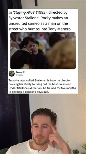 In 'Staying Alive' 1983, directed by Sylvester Stallone, Rocky makes an uncredited cameo as a man