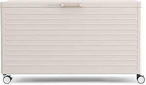 MIRADOR 134 Gallon Outdoor Storage Box Waterproof, Metal Deck Box with wheels for Patio Furniture, Garden Tools, Outdoor Cushion, Latte