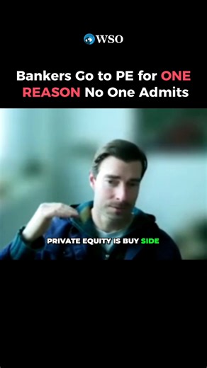 Wall Street Oasis on Instagram: "🤔 Everyone thinks bankers leave for PE because of money or work-life balance. That is not the full story. 🤯 Tim, Head Mentor at WSO Academy, reveals the REAL reason in this video. 🚀 Whether you are targeting IB, PE, or other high finance roles, WSO Academy helps you prepare the right way. 🚨 Top job offer guaranteed or your tuition back! ✅ Apply to WSO Academy now 👉 🔗 Link in bio. #investmentbanking #wallstreet #financecareers #careerinsight"