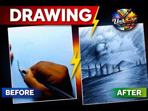 5 Minute Art Tutorial | Satisfying Mountain Scenery Drawing (No Talking) | ASMR Art Therapy
