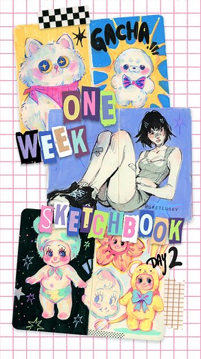 Gretel Lusky on Instagram: "One week sketchbook day 2!! 💖 I’m starting to regret doing these voice overs but I gotta commit 🤪 Just to be clear, I’m not talking about only making pretty art in your sketchbooks. Personally, I’ve found that focusing on things like color, composition, shapes or linework really helps me move from one page to the next. If I manage to nail any one of those, that’s enough for me to move on! It also makes it easier to accept mistakes along the way ᾯ