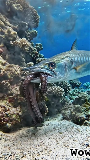 The baracuda bite the octopus. #scubadiving #octopus #viral #marinelife #sealife #fish #highlights