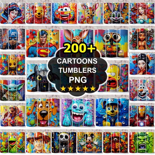 200  Cartoon Tumbler PNG Bundle, Princess & Superhero, 20 Oz Skinny Wrap (digital Download) - Etsy