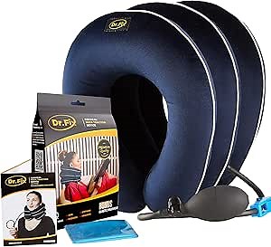 Dr Fix Cervical Neck Traction Device for Instant Neck Pain Relief at Home | Elastic Band (Dark Blue, 12-17)