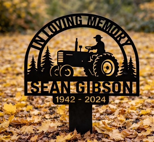 Personalized Farm Tractor Memorial Garden Stake, Farmer Tribute Sign With Name Date, Outdoor Decor - Etsy