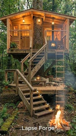 From Abandoned Platform to Cozy Treehouse Retreat Epic Forest Transformation #treehouse #timelapse