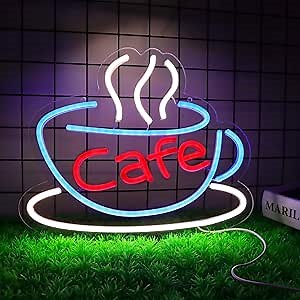Cafe Neon Sign for Coffee Bar Pub Decor,Blue Wall Art Decoration For Restaurant Living room,Led Light of Cafe,USB Power Supply With Metal Chain.