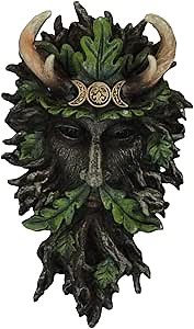 Ebros Gift Wicca Spirit God Triple Moon Antler Crowned Black Greenman Tree Ent With Green Foliage Leaves Hanging Wall Decor Plaque 10.5" High Wiccan Tree Of Life Forest Shepherd Horned God Cernunnos