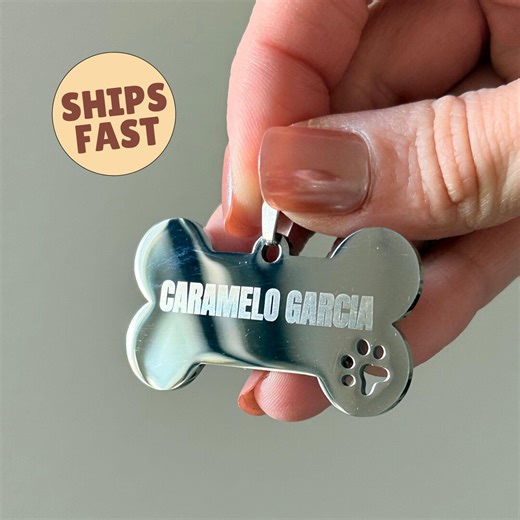 Dog Bone Shaped Engraved Dog Tag, Pet ID Tag, Dog Name Tag, Puppy Tag, Gift for Dog Mom or Dad, Pet Lover - Etsy