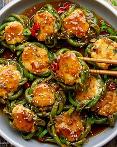 Make this Stuffed Long Bean with a spicy gravy today - WoonHeng