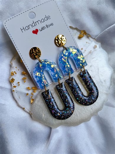 Holographic and Grey Glitter Dangle Resin Earrings - Etsy