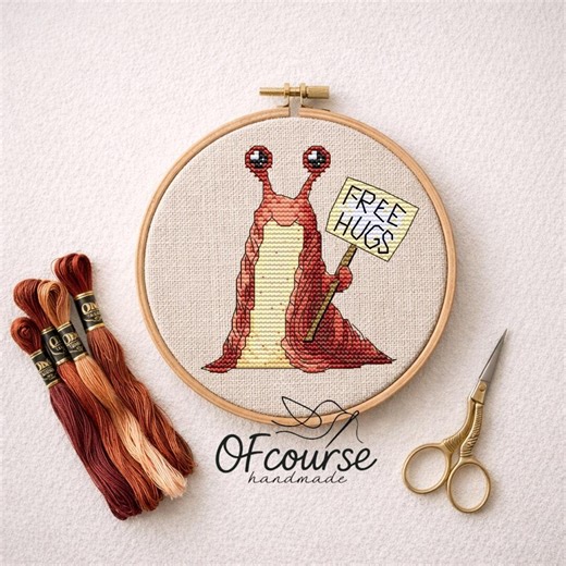 Snail Cross Stitch Pattern, Free Hugs Embroidery Design (PDF Download) - Etsy