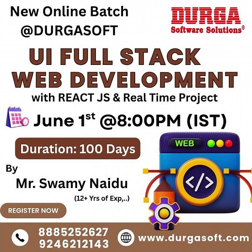 UI FULL STACK Web Development with REACT JS & Real Time Project Online Training @ DURGASOFT #shorts