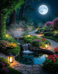 🌕✨ Moonlight whispers through the garden of dreams 🌸🌿 #MoonlitMagic #PeacefulNights | Express Digital-Relaxing Music