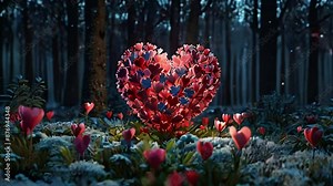 Ultra minimal free photo of red tulips in the garden with colorful lights HD resolution with hyper realistic love Background.