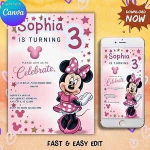Editable Minnie Mouse Birthday Invitation, Minnie Mouse Birthday, 1st Birthday, Mouse Birthday Invite, Girls Minnie Invitations - Etsy