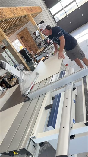 Got the big SCM Woodworking Technology slide saw hooked backed up to power in the new shop! I need a bunch of spaces for behind all the electrical boxes because if the tin profile and surface mounted conduit and the slide saw made quick work of quickly cutting all the spacers 👍 #woodworking #maker #tools | The Dusty Lumber Co.