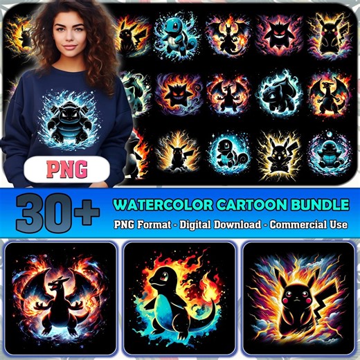 Watercolor Cartoon Bundle Png, Colorful Cartoon Movies Png, Cartoon Characters Clipart, Cartoon Png, Retro Cartoon Designs, Commercial Use - Etsy