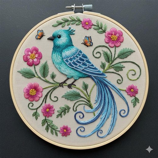 Vintage Floral Bird Embroidery Design, Floral Bird Embroidery Template PDF File (instant Download) - Etsy