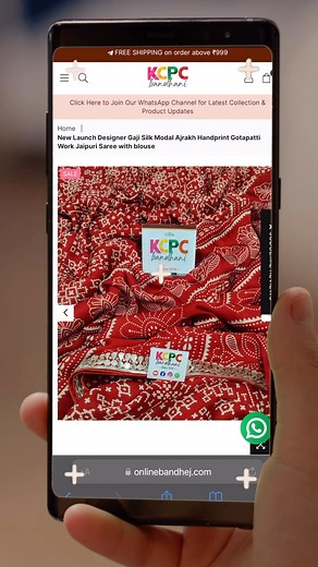 377K views · 5.6K reactions |  KCPC Special New Launch Designer Gaji Silk Modal Ajrakh Handprint Gotapatti Work Jaipuri Saree. | KCPC Bandhani | Facebook