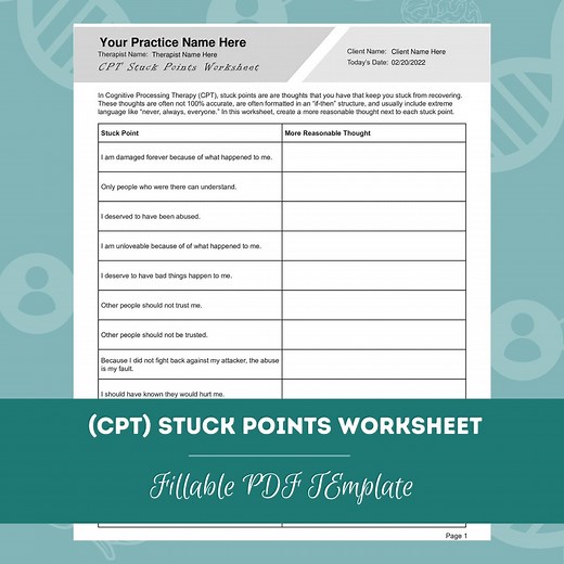 Cognitive Processing Therapy (CPT) Stuck Points Worksheet | Editable / Fillable PDF | for Counselors, Psychologists, Therapists - Etsy