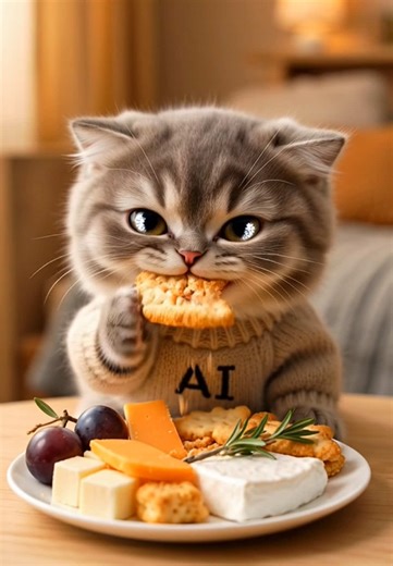 Little chibi cat enjoying cheese & crackers 🧀✨ Who wants a bite? 😺 #ChibiCat #CatASMR #CrunchingASMR #AICat #MukbangCat #CheeseLover #viralcat